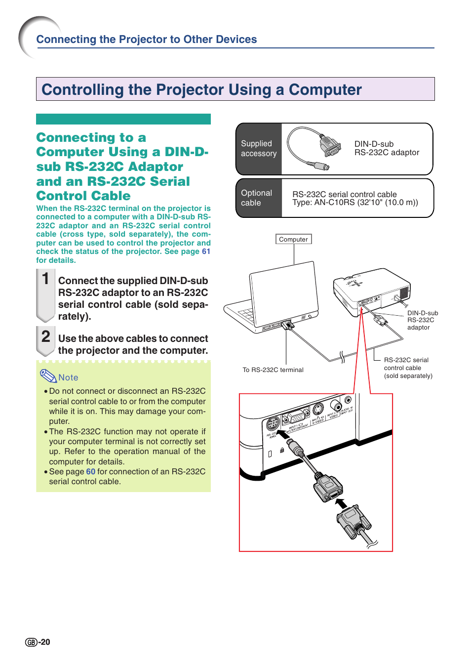 Controlling the projector using a computer, Connecting the projector to other devices | Sharp PG-A10X User Manual | Page 24 / 74