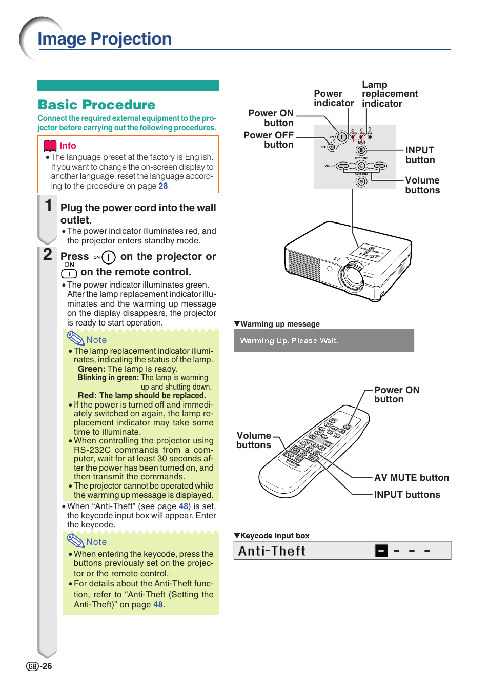 Basic operation, Image projection, Basic procedure | Sharp PG-A10X User Manual | Page 30 / 74
