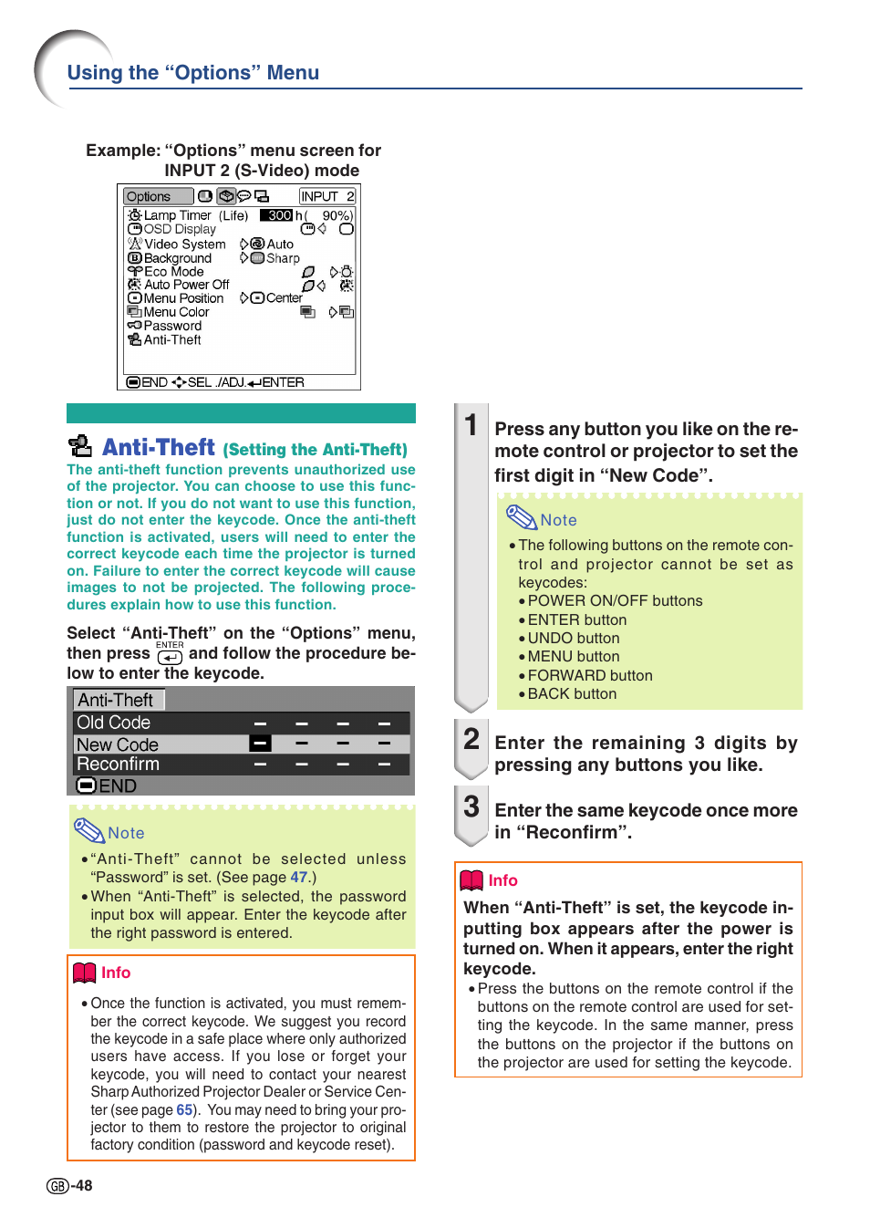 Anti-theft (setting the anti-theft), Is set, Anti-theft | Sharp PG-A10X User Manual | Page 52 / 74