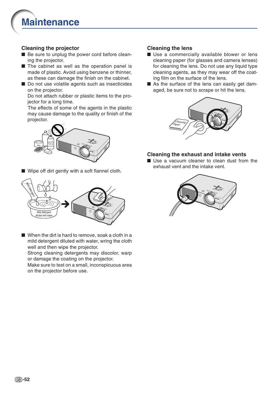 Maintenance | Sharp PG-A10X User Manual | Page 56 / 74