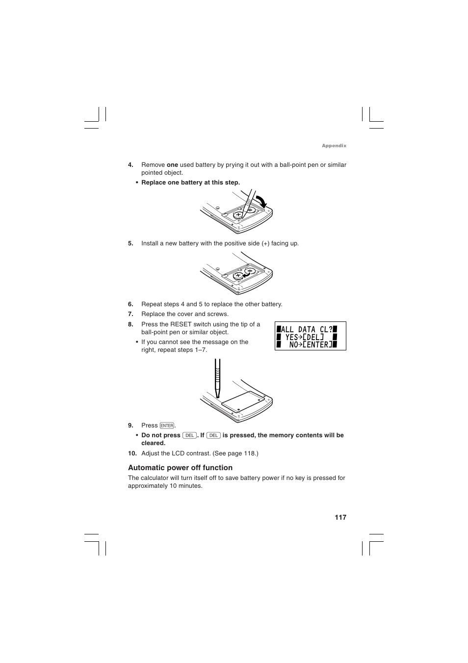 Zall data cl?z z yes¬[del] z z no¬[enter]z | Sharp EL-5230 User Manual | Page 119 / 132