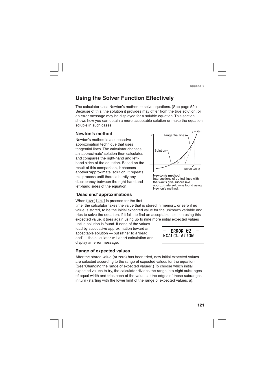 Using the solver function effectively, Error 02 - calculation | Sharp EL-5230 User Manual | Page 123 / 132