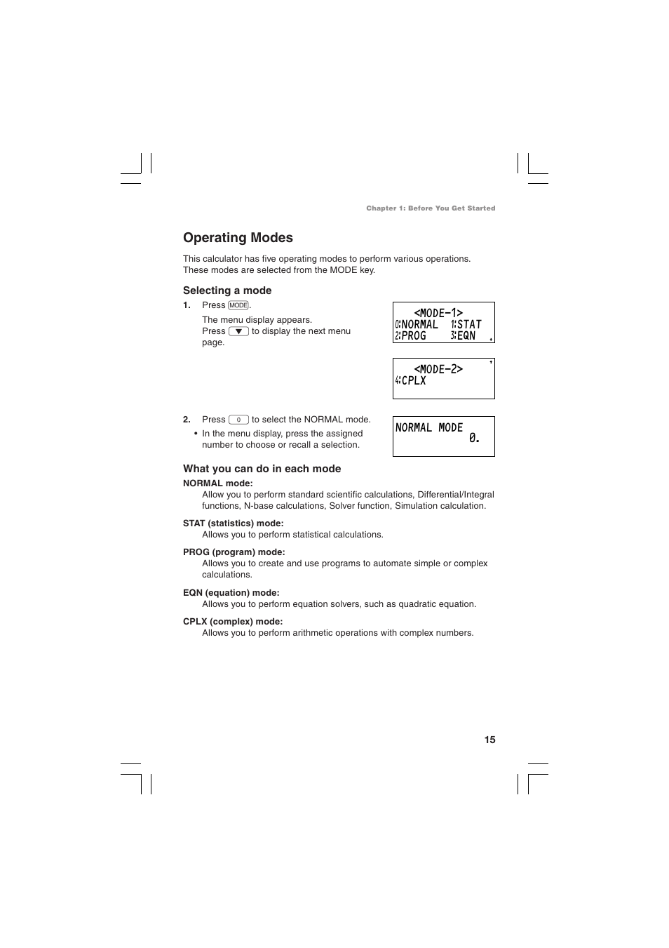 Operating modes | Sharp EL-5230 User Manual | Page 17 / 132