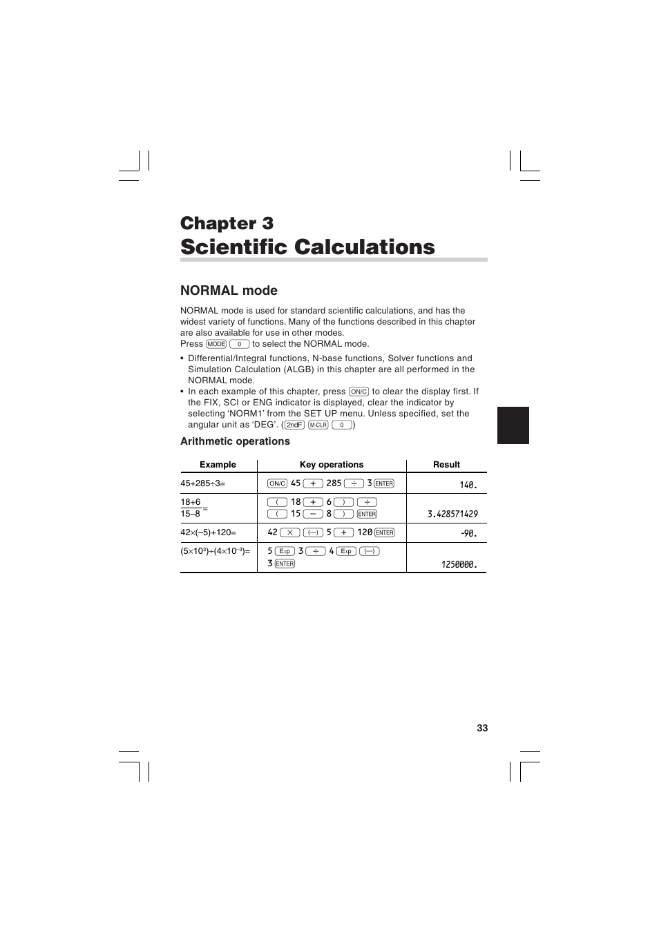 Scientific calculations, Chapter 3, Normal mode | Sharp EL-5230 User Manual | Page 35 / 132