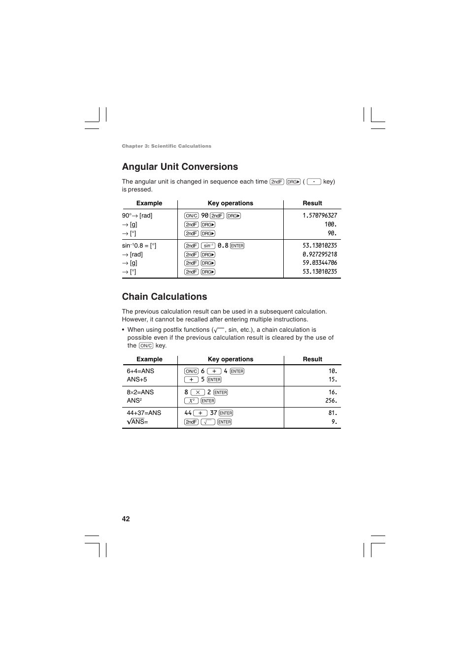 Angular unit conversions, Chain calculations | Sharp EL-5230 User Manual | Page 44 / 132