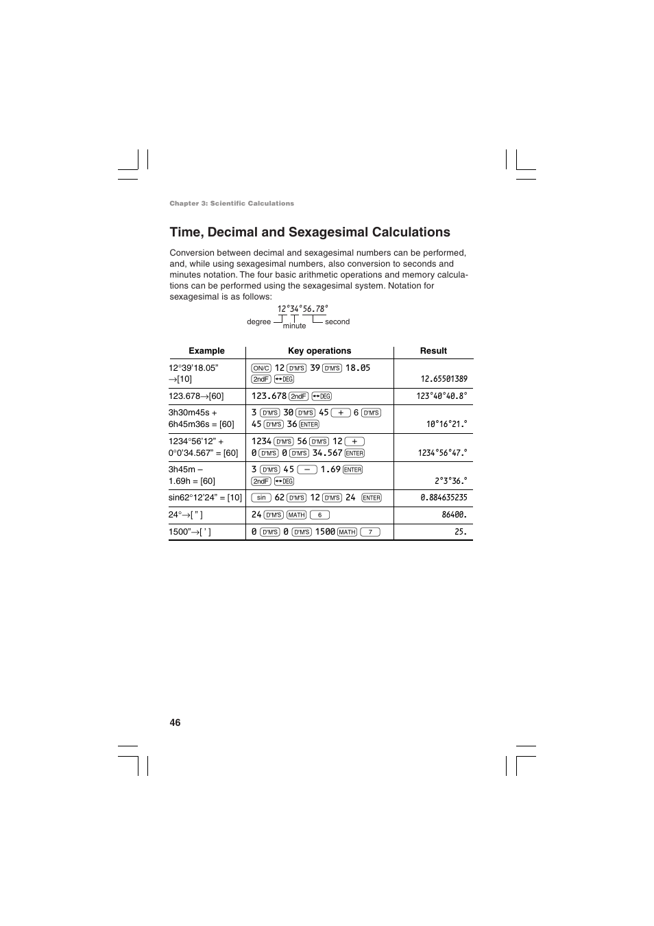 Time, decimal and sexagesimal calculations | Sharp EL-5230 User Manual | Page 48 / 132