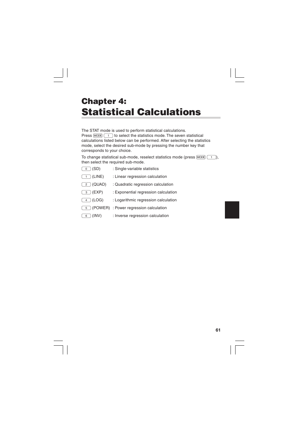 Statistical calculations, Chapter 4 | Sharp EL-5230 User Manual | Page 63 / 132