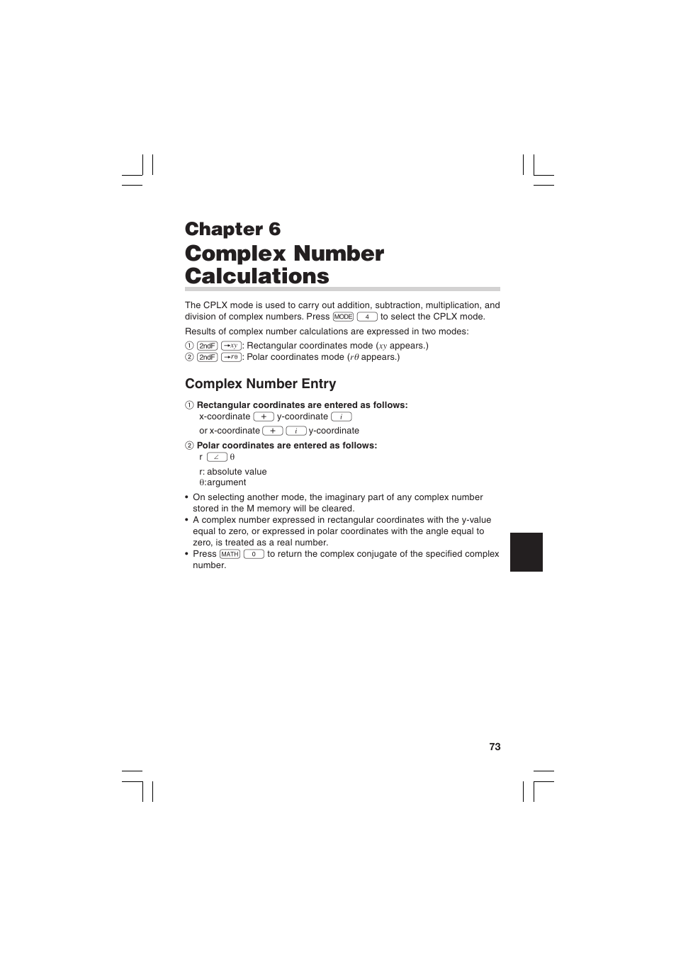 Complex number calculations, Chapter 6, Complex number entry | Sharp EL-5230 User Manual | Page 75 / 132