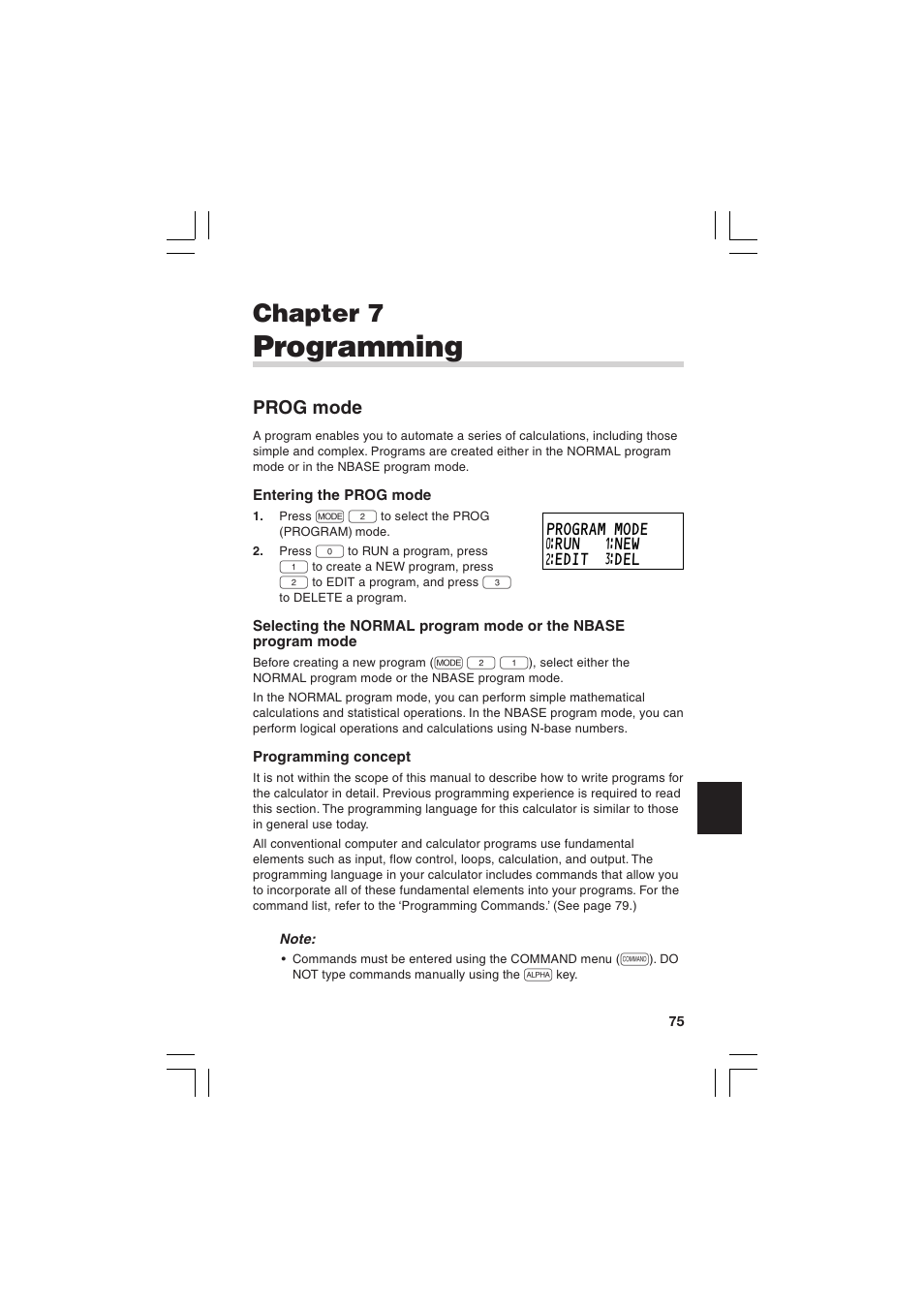 Programming, Chapter 7, Prog mode | Sharp EL-5230 User Manual | Page 77 / 132