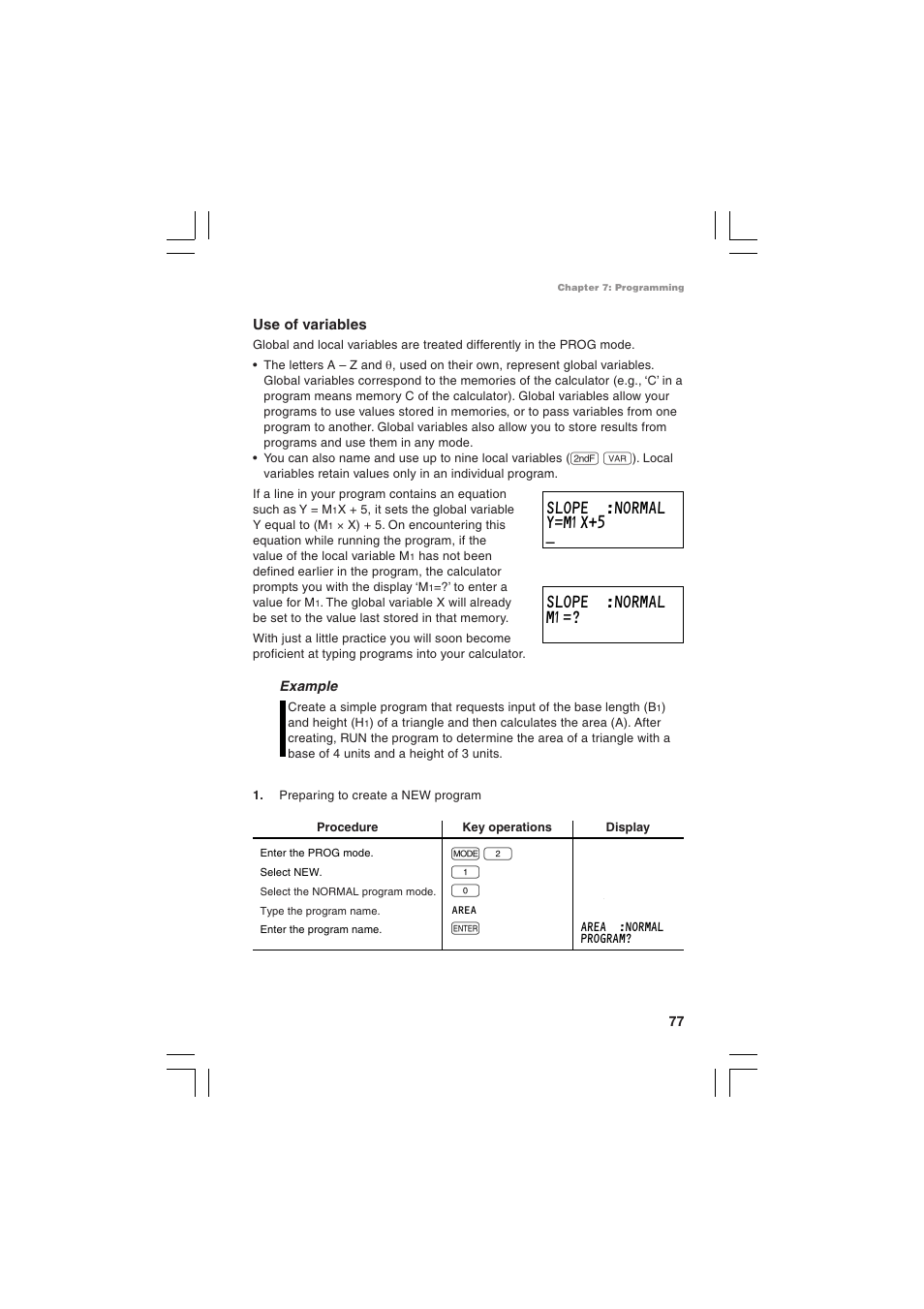 Slope :normal y=m¡x+5 _ slope :normal m | Sharp EL-5230 User Manual | Page 79 / 132