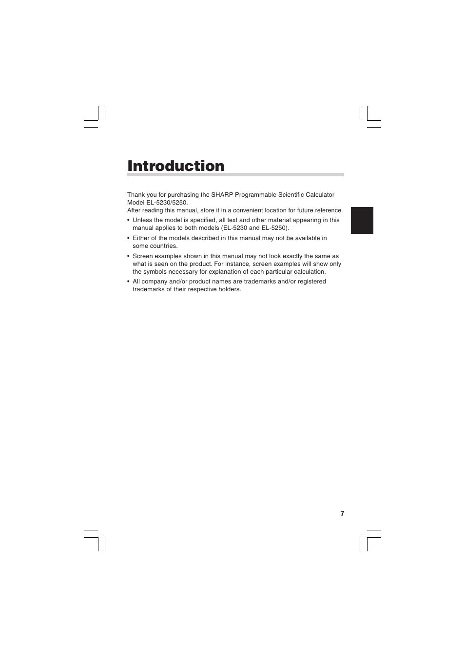 Introduction | Sharp EL-5230 User Manual | Page 9 / 132