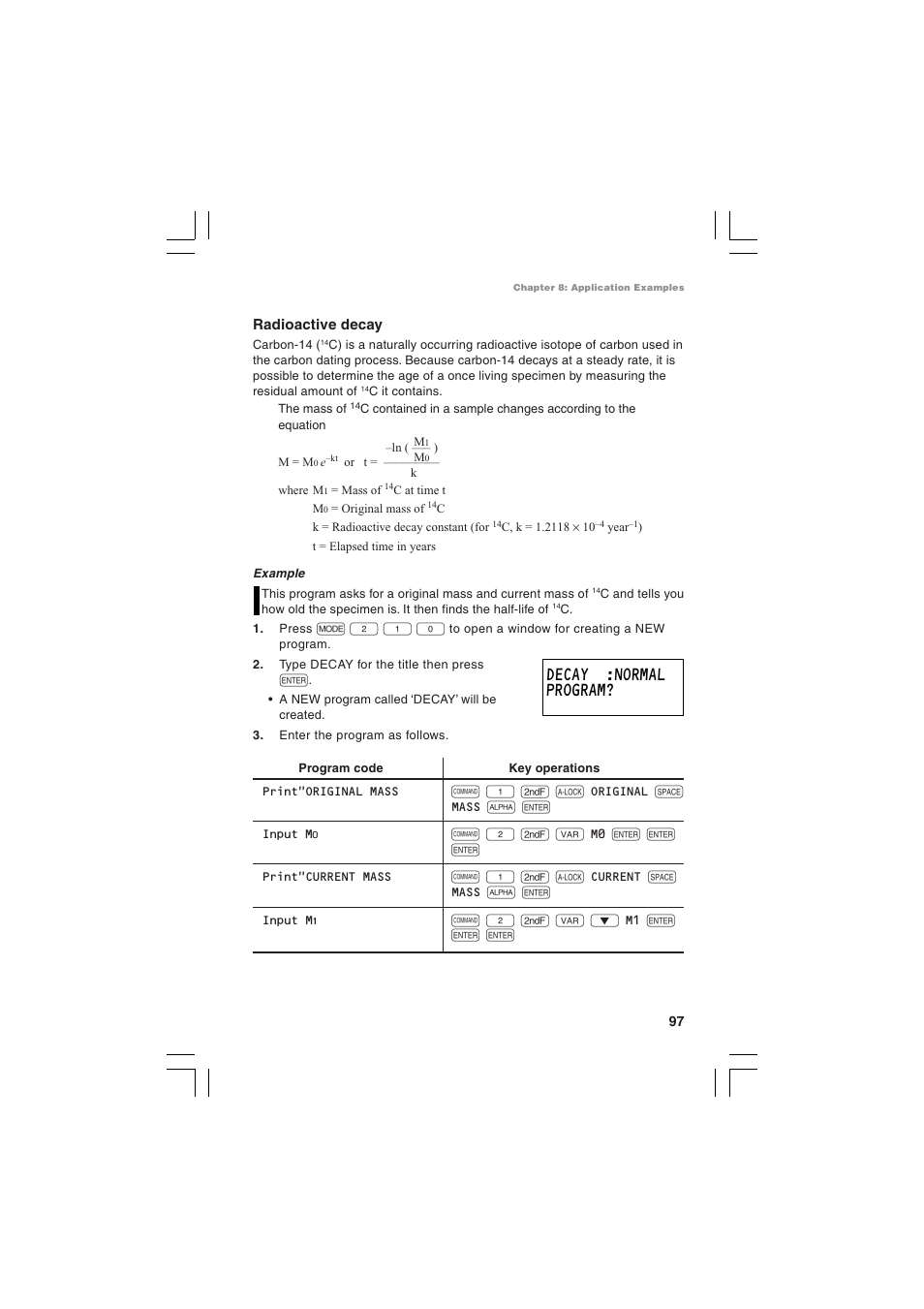 Decay :normal program, Radioactive decay | Sharp EL-5230 User Manual | Page 99 / 132