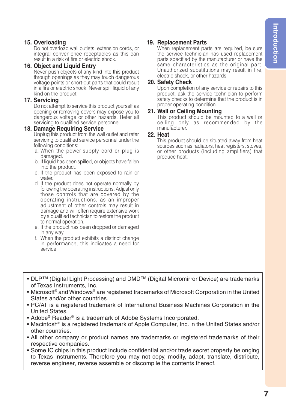 Intr oduction | Sharp XG-MB55X User Manual | Page 11 / 68