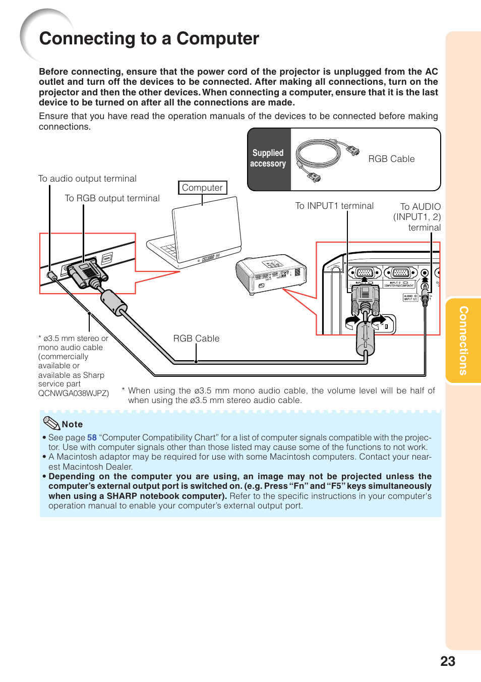 Connecting to a computer | Sharp XG-MB55X User Manual | Page 27 / 68