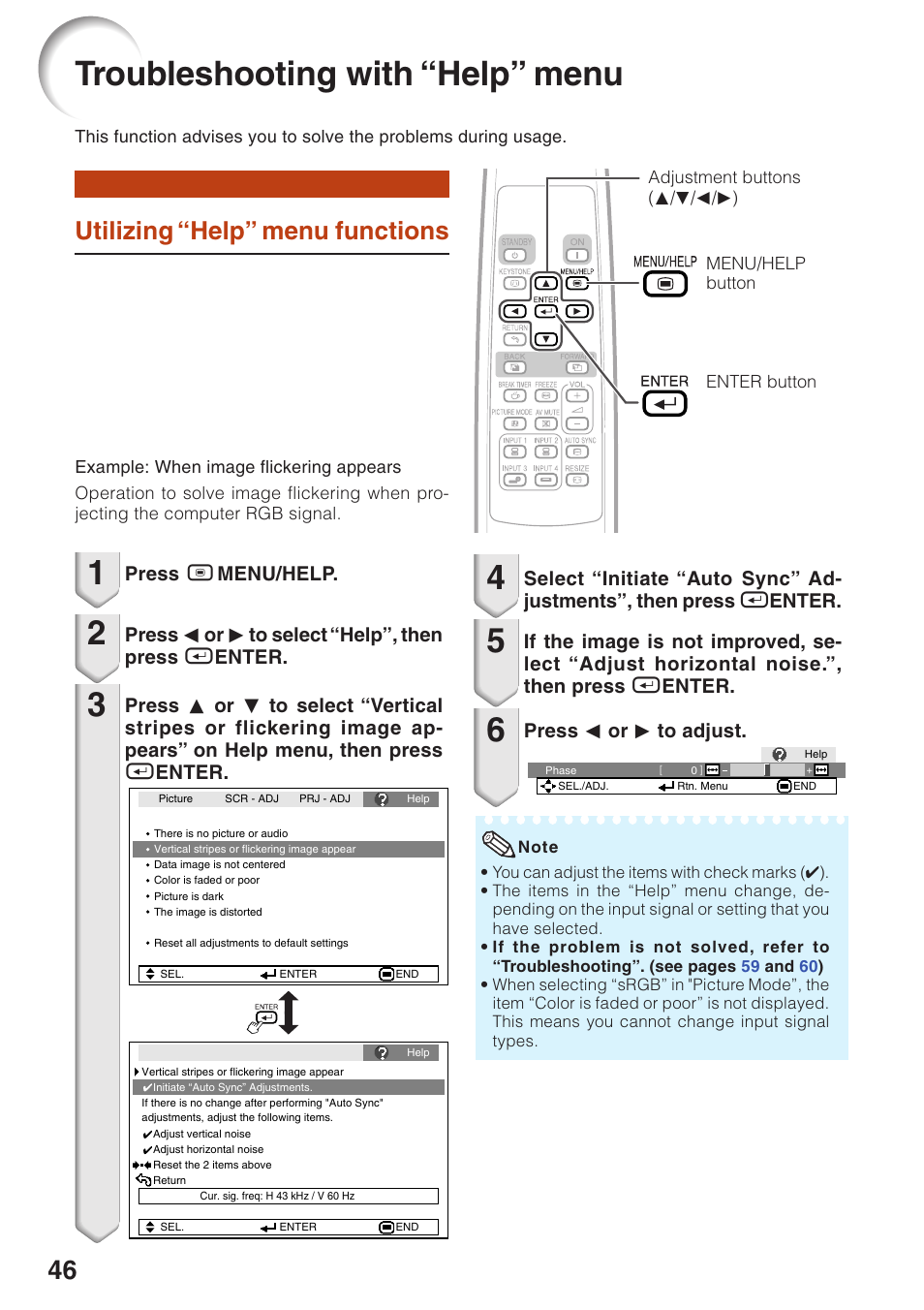 Troubleshooting with “help” menu, Utilizing “help” menu functions | Sharp XG-MB55X User Manual | Page 50 / 68