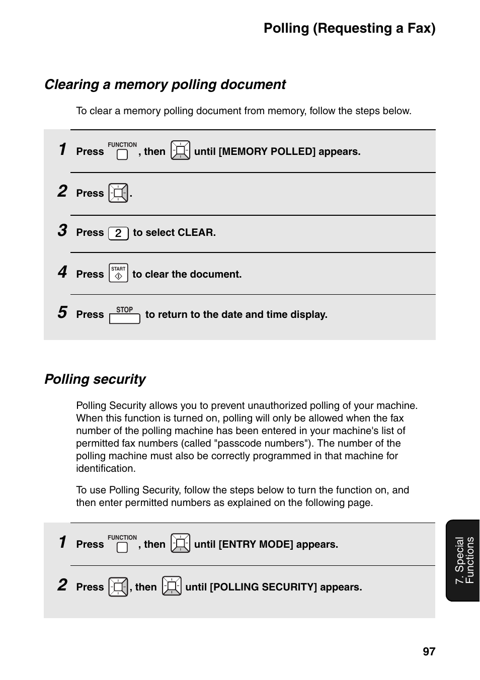 Polling (requesting a fax), Polling security | Sharp FO-IS115N User Manual | Page 102 / 165