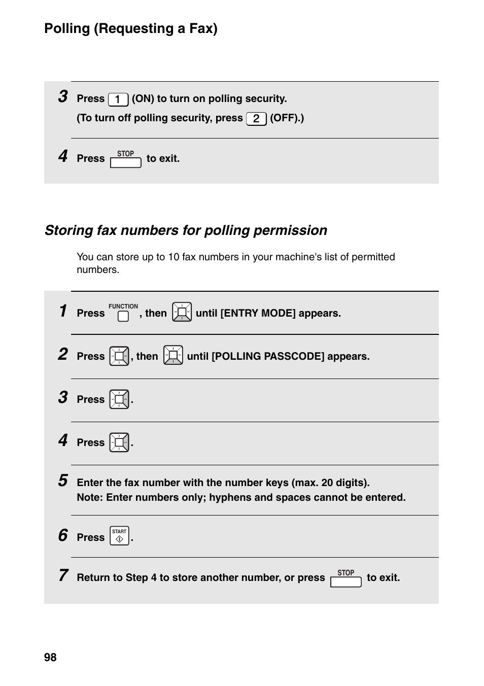 Polling (requesting a fax), Storing fax numbers for polling permission | Sharp FO-IS115N User Manual | Page 103 / 165