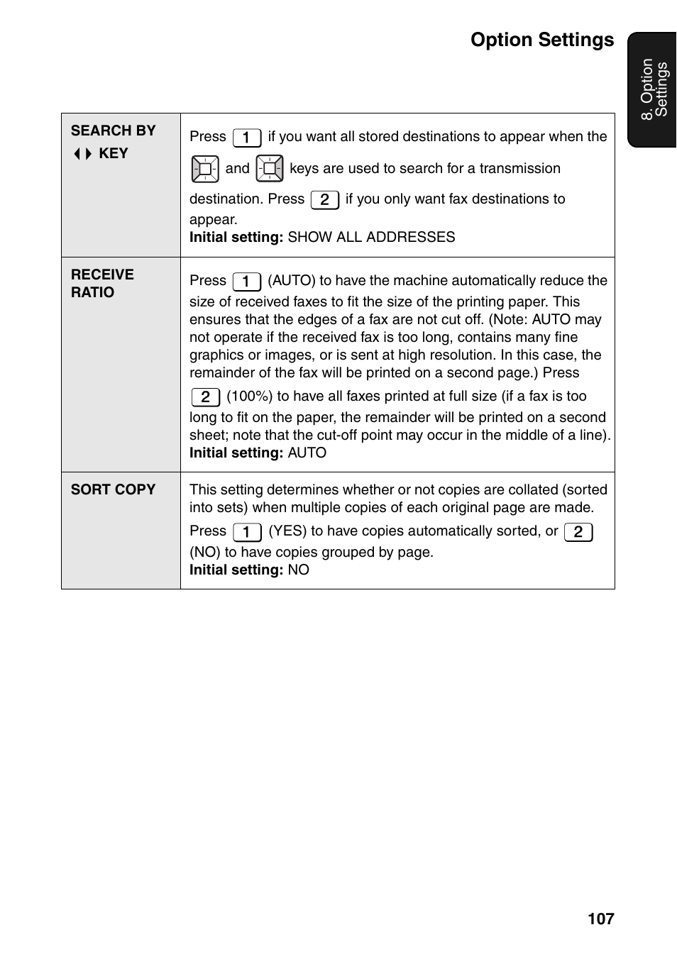 Option settings | Sharp FO-IS115N User Manual | Page 112 / 165