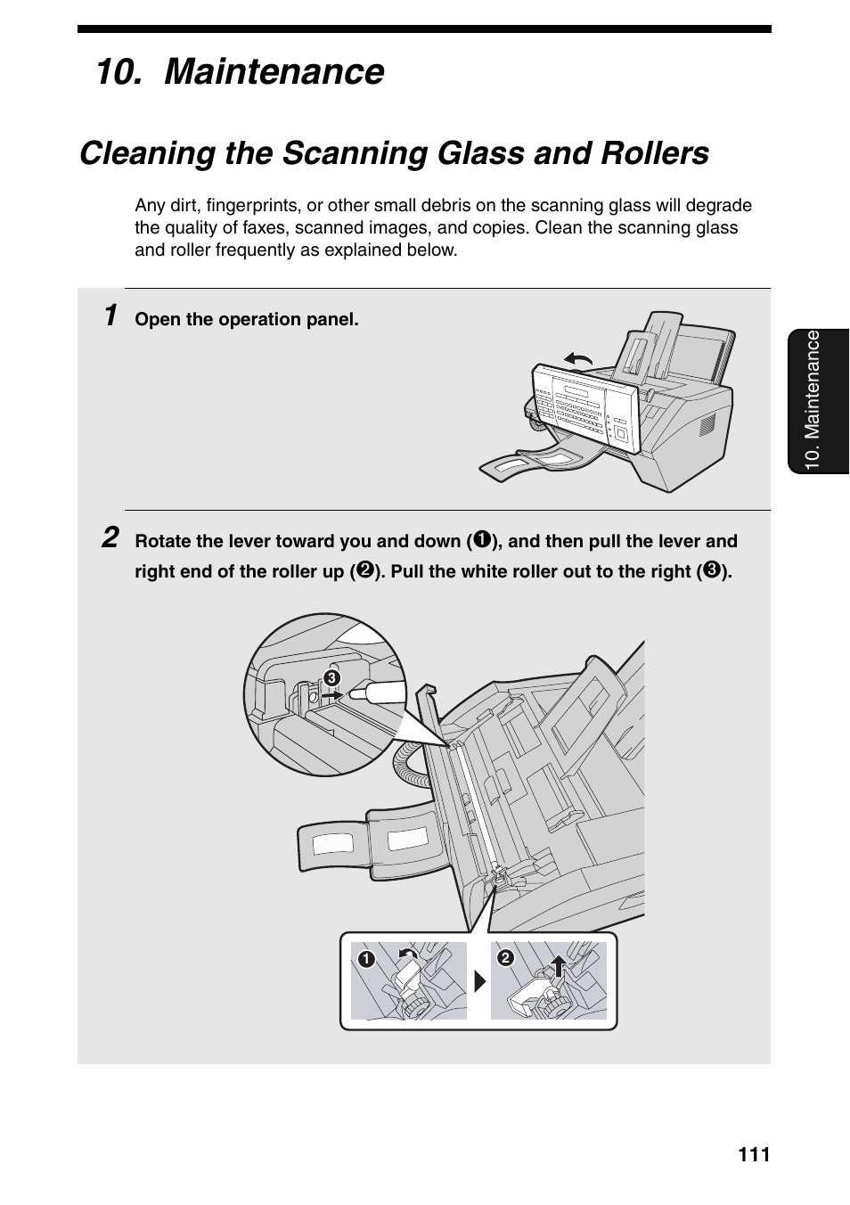 Maintenance, Cleaning the scanning glass and rollers | Sharp FO-IS115N User Manual | Page 116 / 165