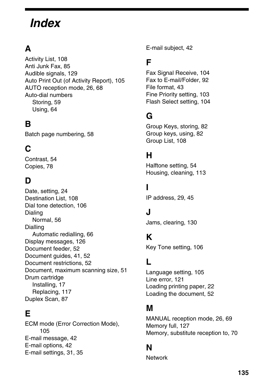 Index | Sharp FO-IS115N User Manual | Page 140 / 165