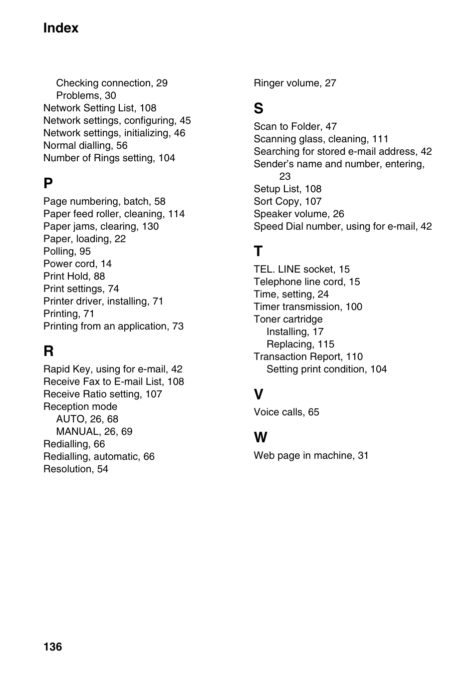 Index | Sharp FO-IS115N User Manual | Page 141 / 165