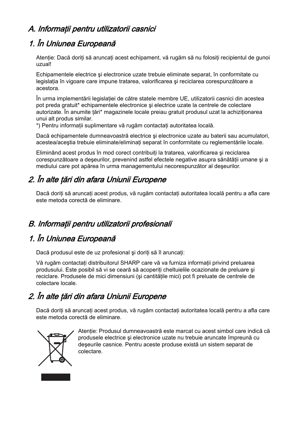 În alte þãri din afara uniunii europene | Sharp FO-IS115N User Manual | Page 162 / 165