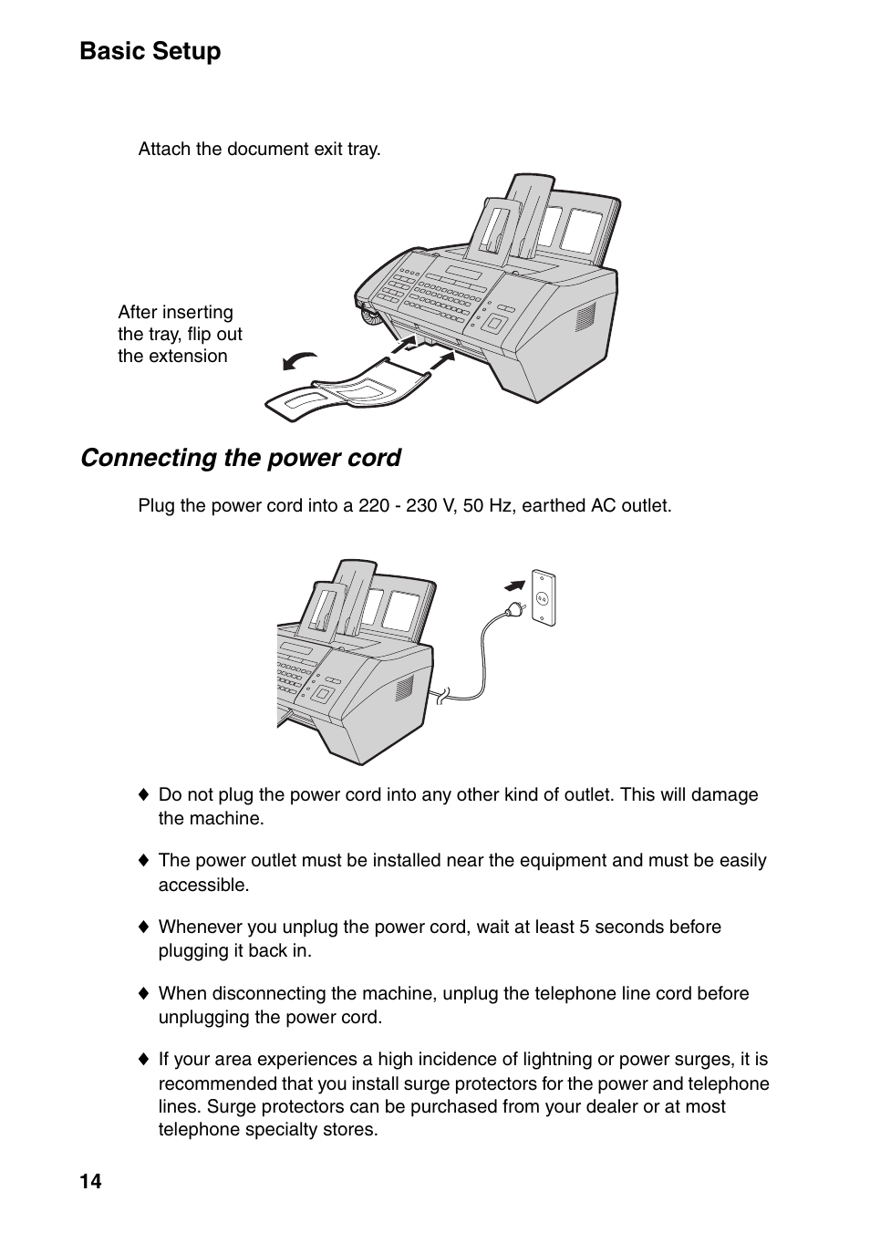 Basic setup, Connecting the power cord | Sharp FO-IS115N User Manual | Page 19 / 165