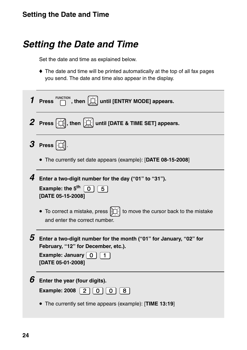 Setting the date and time | Sharp FO-IS115N User Manual | Page 29 / 165