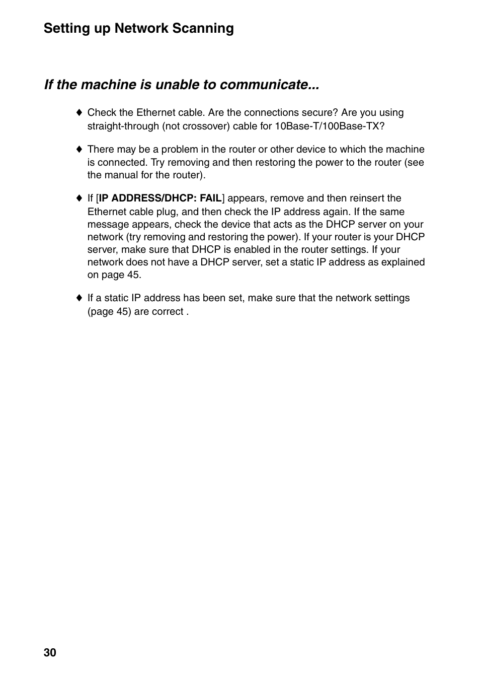 Setting up network scanning, If the machine is unable to communicate | Sharp FO-IS115N User Manual | Page 35 / 165