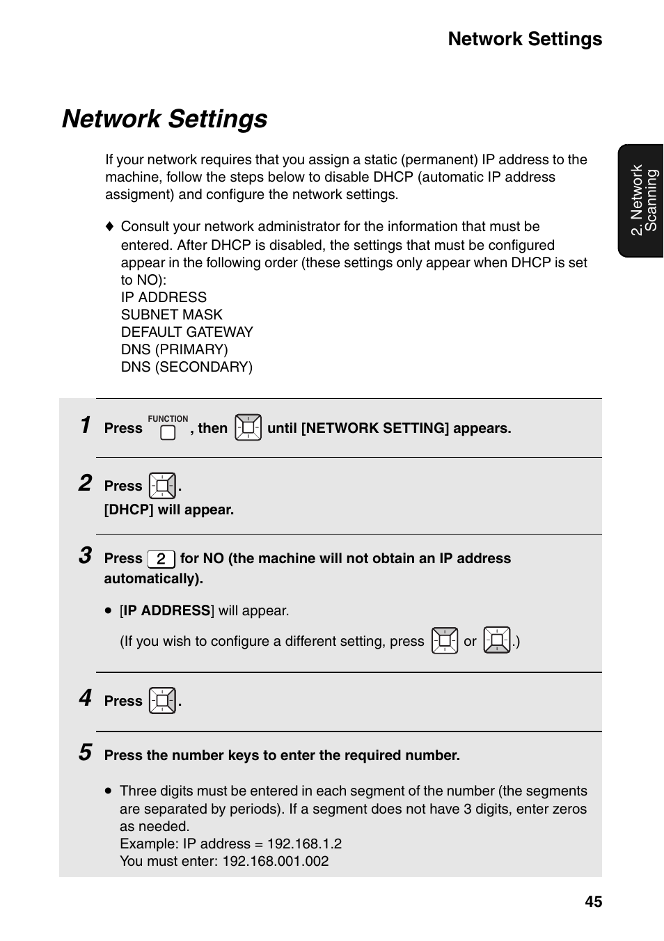 Network settings | Sharp FO-IS115N User Manual | Page 50 / 165