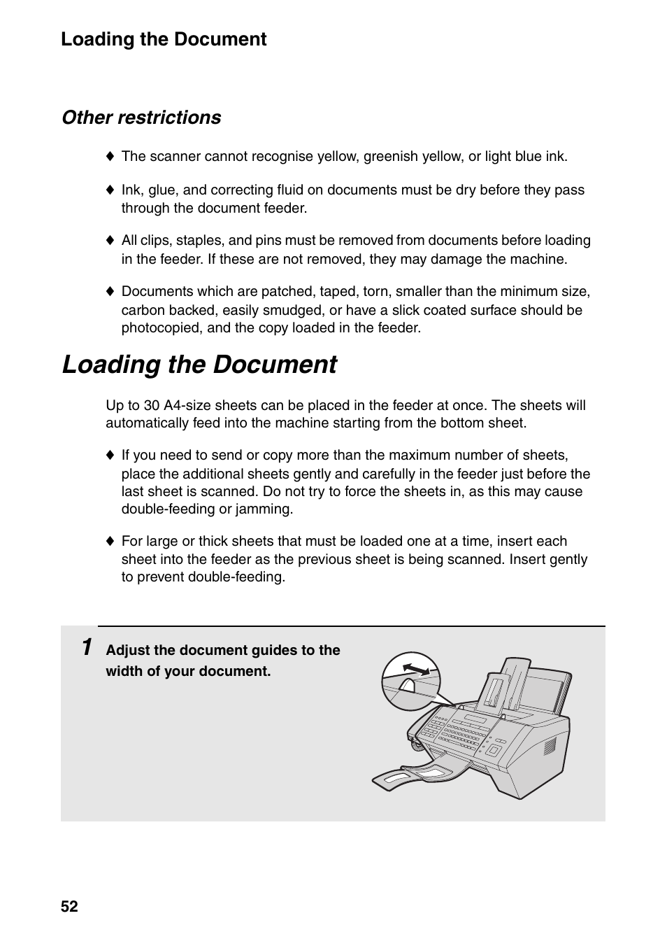 Loading the document, Other restrictions | Sharp FO-IS115N User Manual | Page 57 / 165