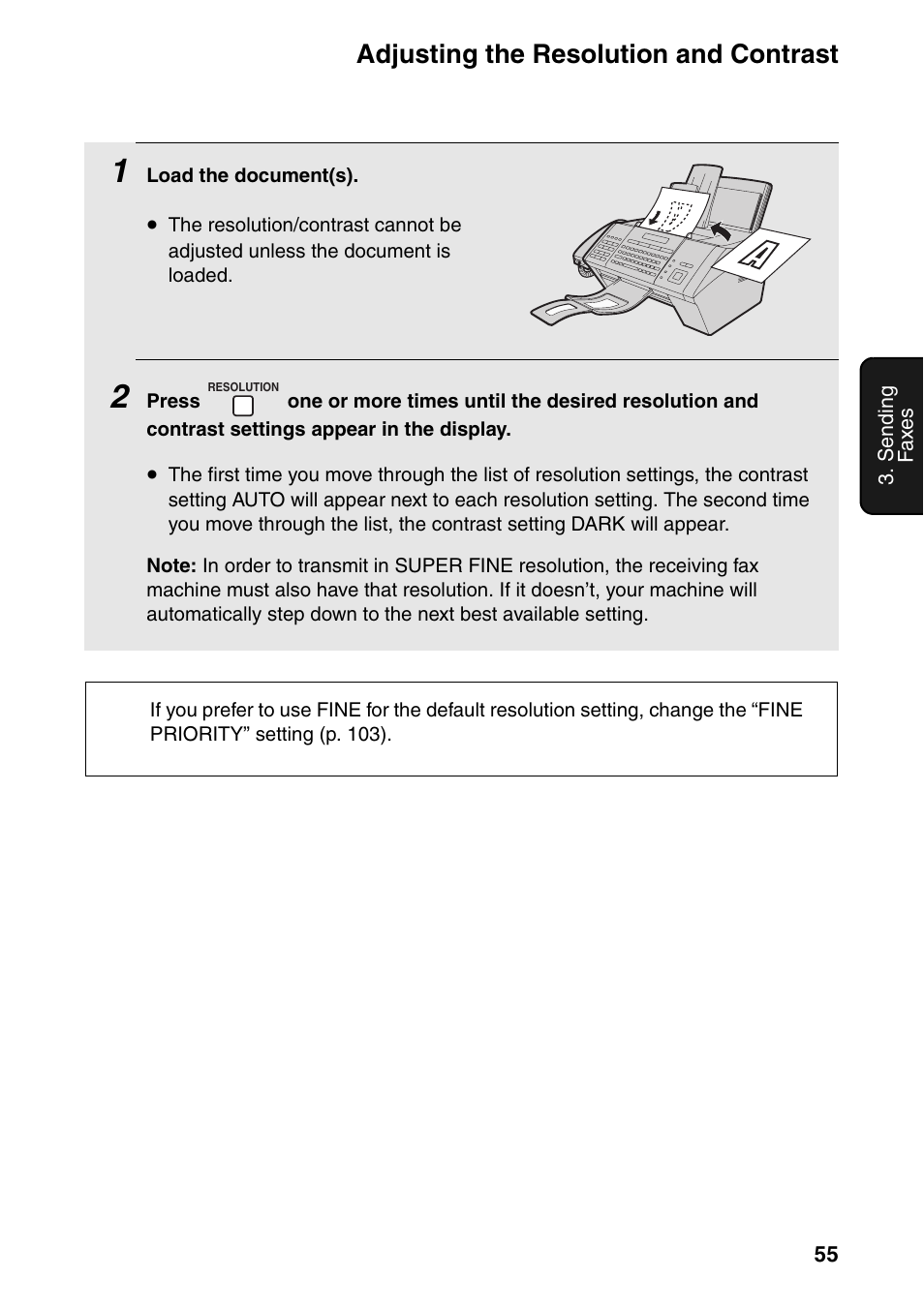 Adjusting the resolution and contrast | Sharp FO-IS115N User Manual | Page 60 / 165