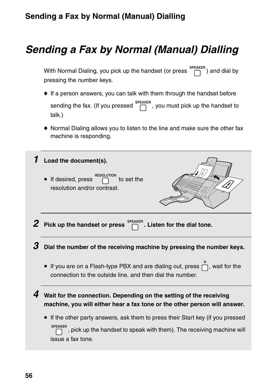 Sending a fax by normal (manual) dialling | Sharp FO-IS115N User Manual | Page 61 / 165