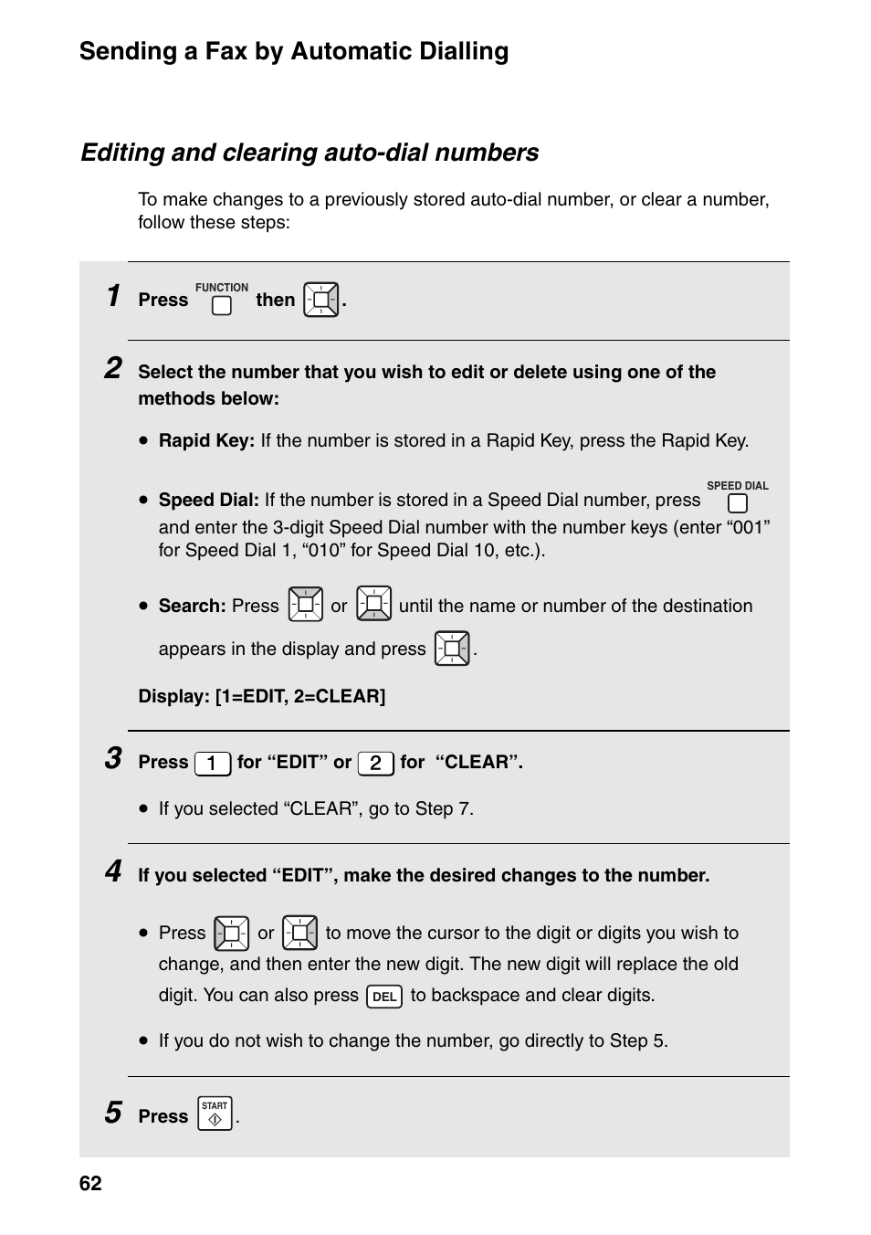 Sending a fax by automatic dialling, Editing and clearing auto-dial numbers | Sharp FO-IS115N User Manual | Page 67 / 165