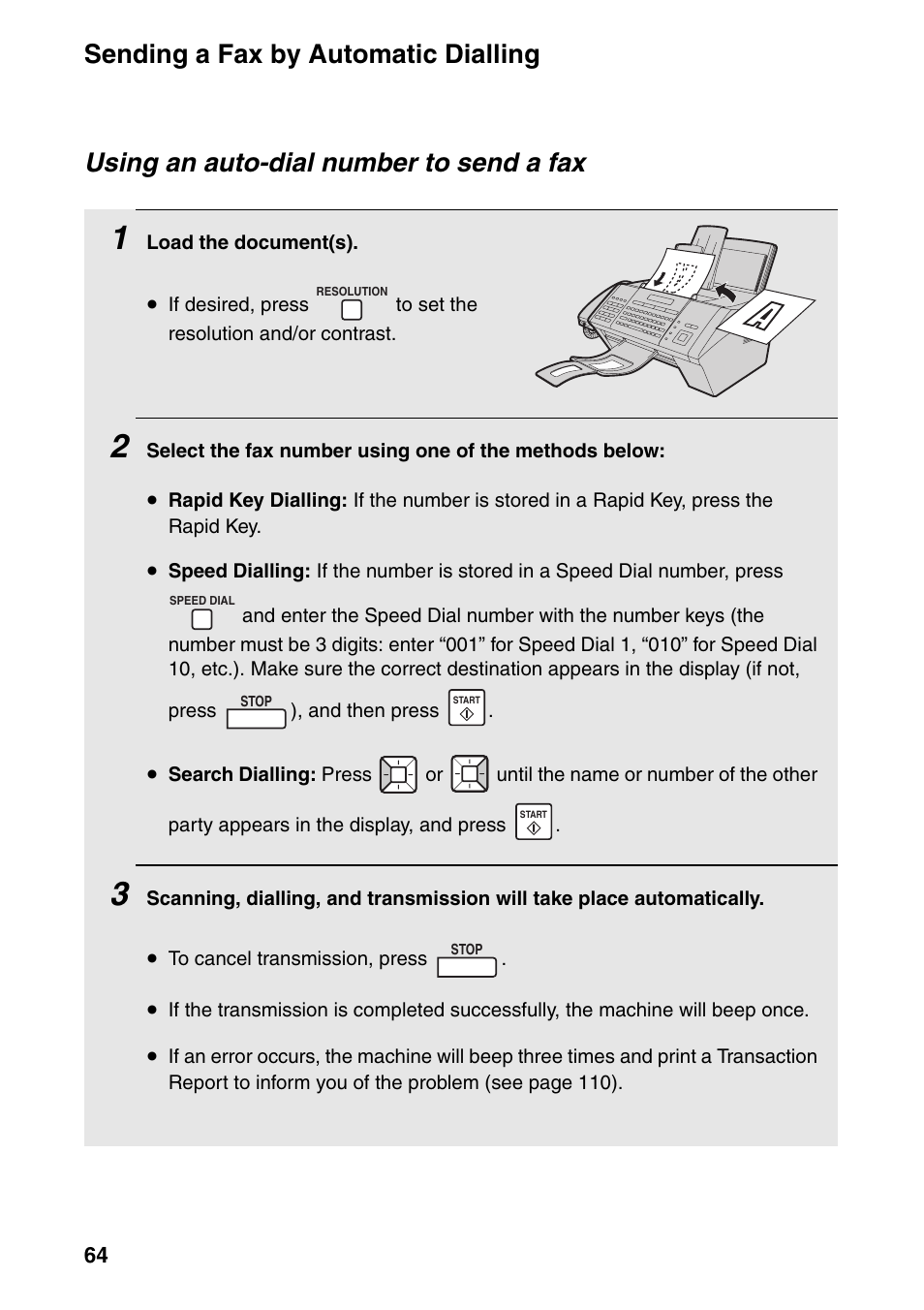 Sending a fax by automatic dialling, Using an auto-dial number to send a fax | Sharp FO-IS115N User Manual | Page 69 / 165