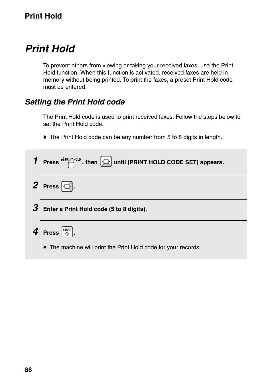 Print hold, Setting the print hold code | Sharp FO-IS115N User Manual | Page 93 / 165