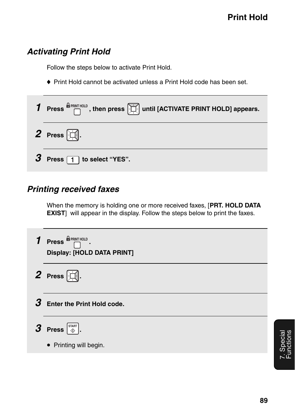 Print hold, Activating print hold, Printing received faxes | Sharp FO-IS115N User Manual | Page 94 / 165