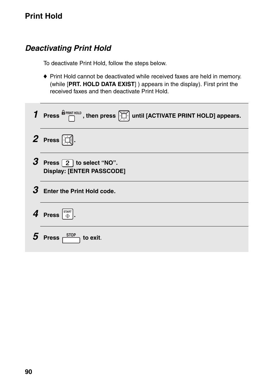 Print hold, Deactivating print hold | Sharp FO-IS115N User Manual | Page 95 / 165