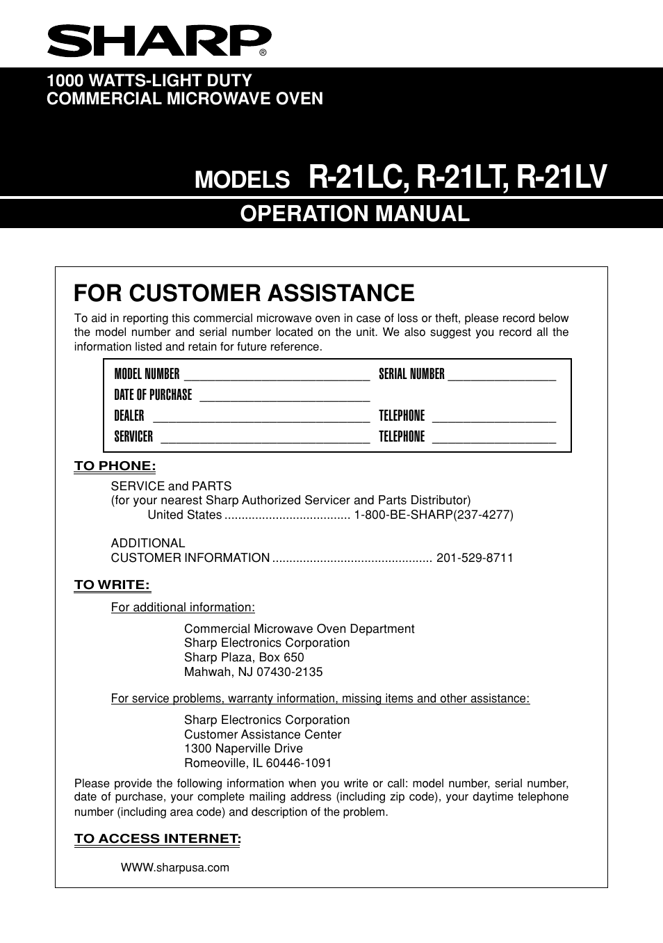 Sharp R-21LC User Manual | 24 pages