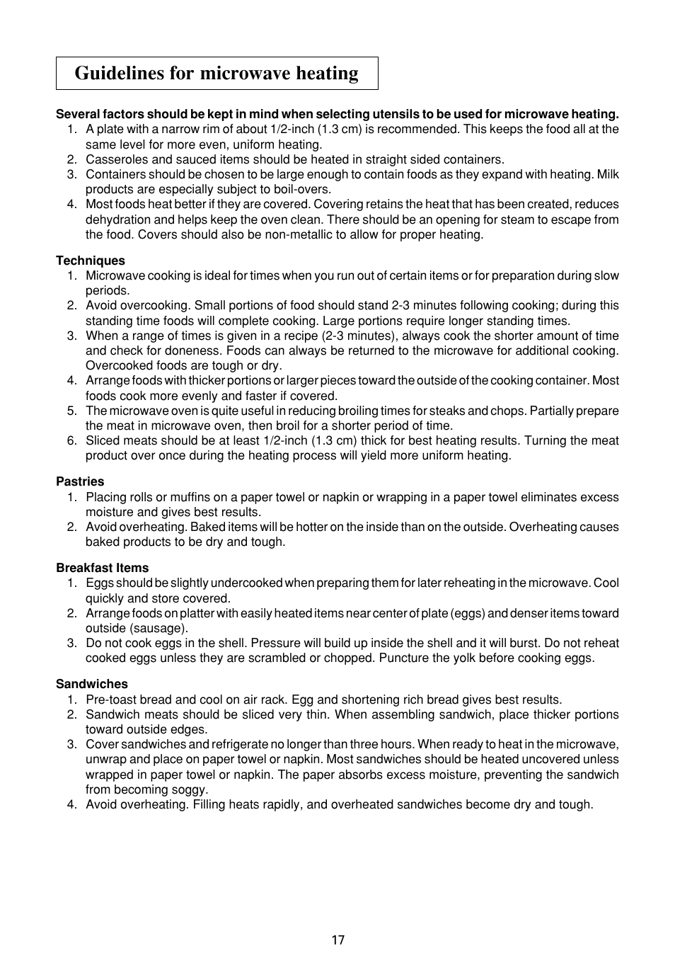 Guidelines for microwave heating | Sharp R-21LC User Manual | Page 18 / 24