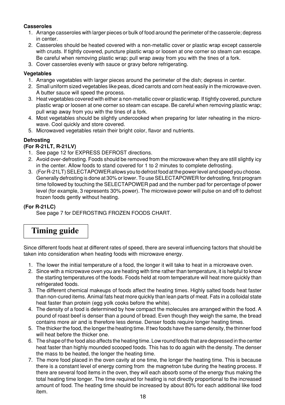 Timing guide | Sharp R-21LC User Manual | Page 19 / 24