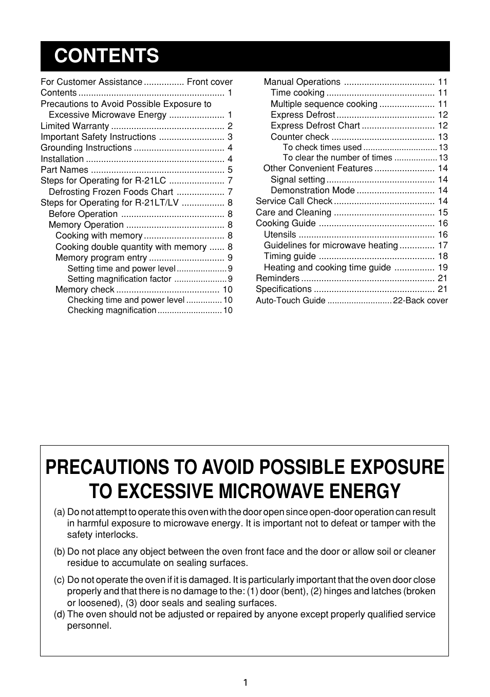Sharp R-21LC User Manual | Page 2 / 24
