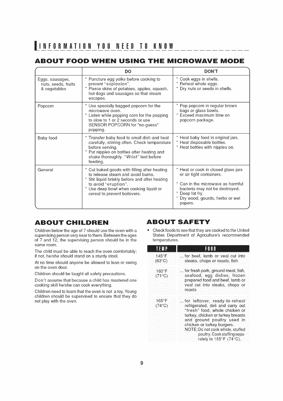 I j 1 yyy x hi j j i j j jj j j, About food when using the microwawe mode, About children | About safety | Sharp AX-1200 User Manual | Page 11 / 43