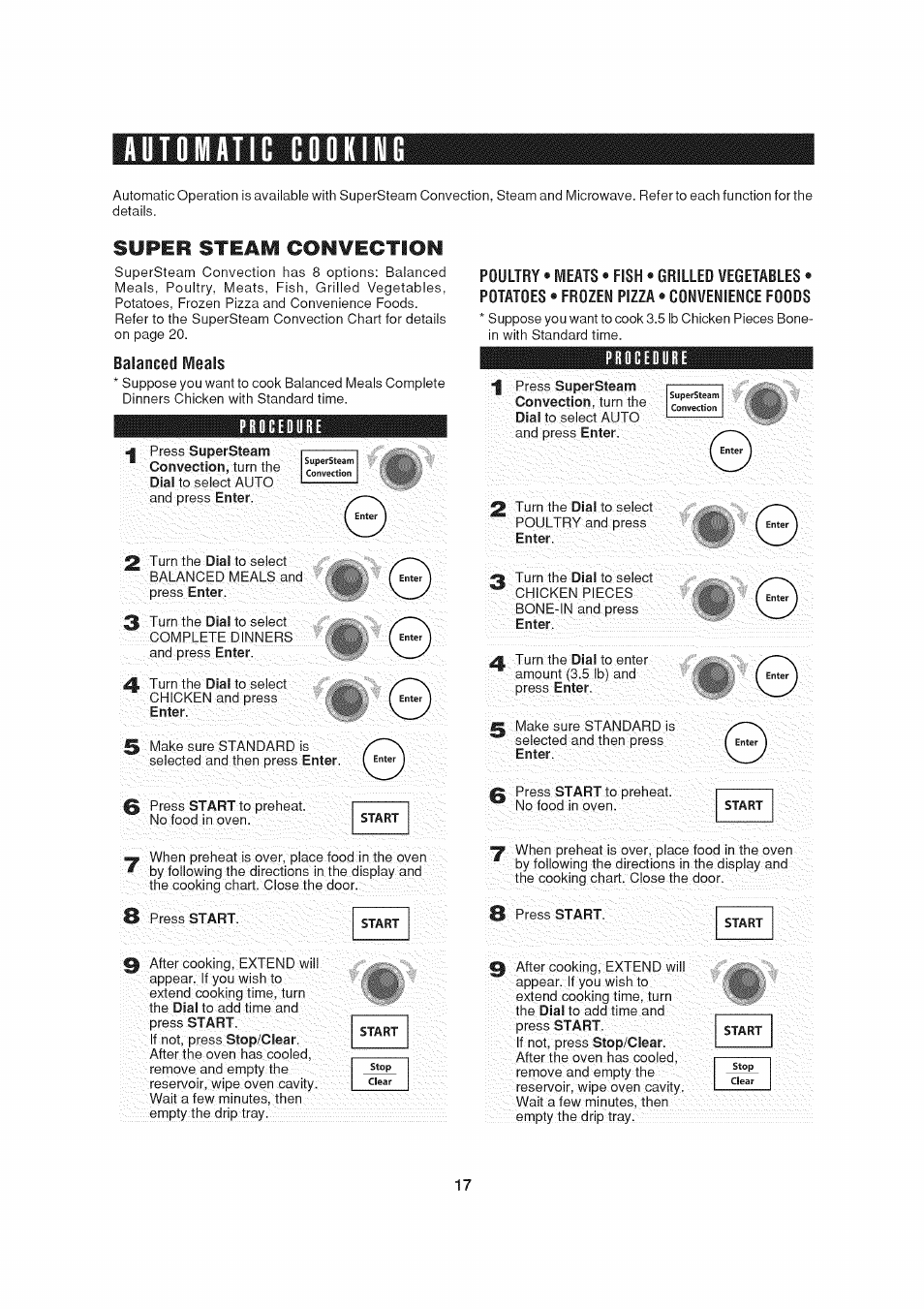 Automatic cooking, Super steam convection, Procedure | Start, Automatic cooking -25, Balanced meals | Sharp AX-1200 User Manual | Page 19 / 43