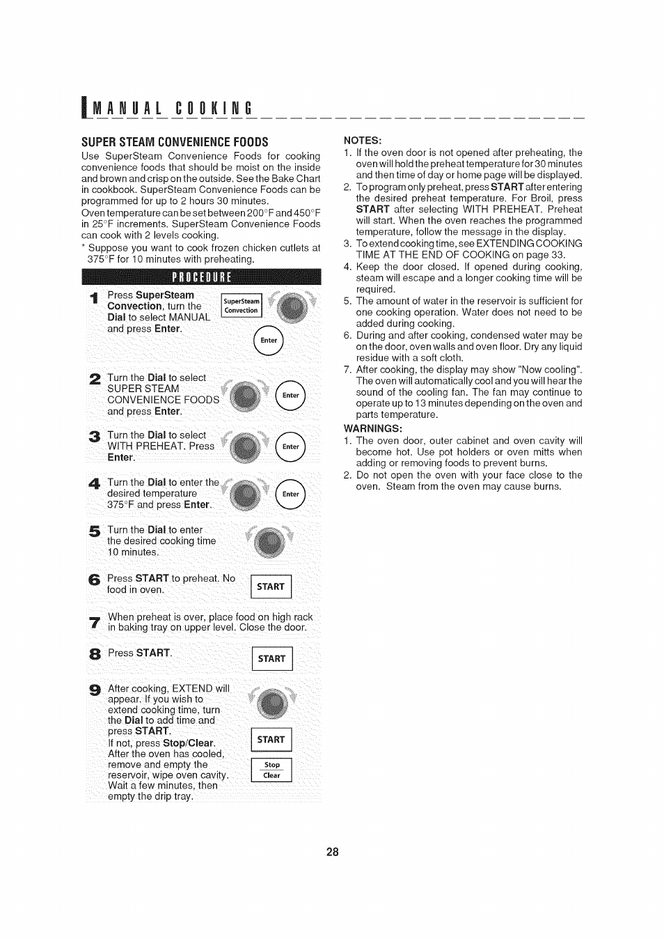 Super steam convenience foods, Procedure, Notes | L«lajjilliyim | Sharp AX-1200 User Manual | Page 30 / 43