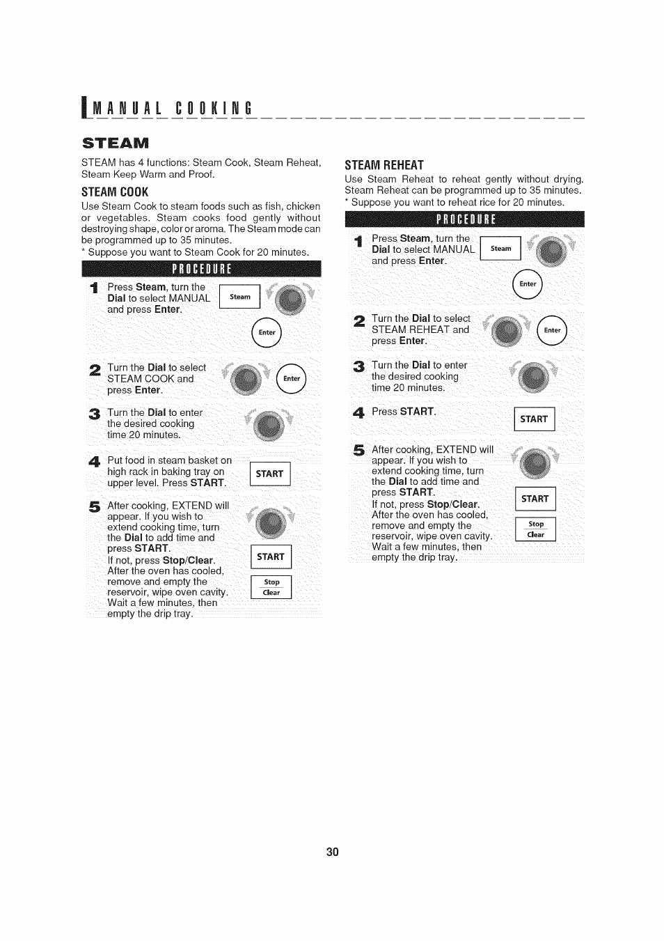 Steam, Steam cook, Procedure | Steam reheat, L«lajjilliyim | Sharp AX-1200 User Manual | Page 32 / 43