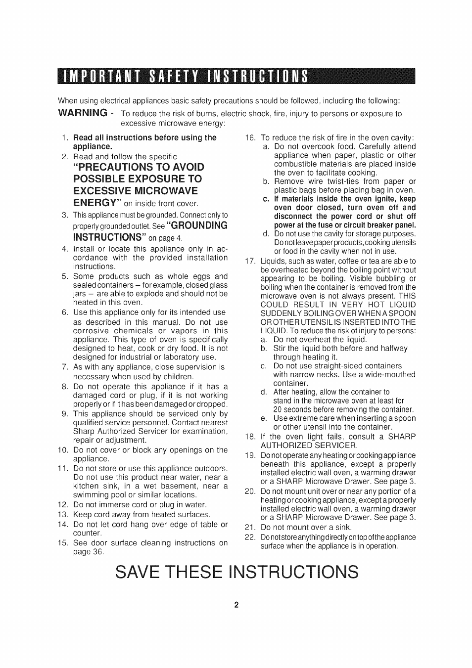 Important safety instructions, Save these instructions | Sharp AX-1200 User Manual | Page 4 / 43