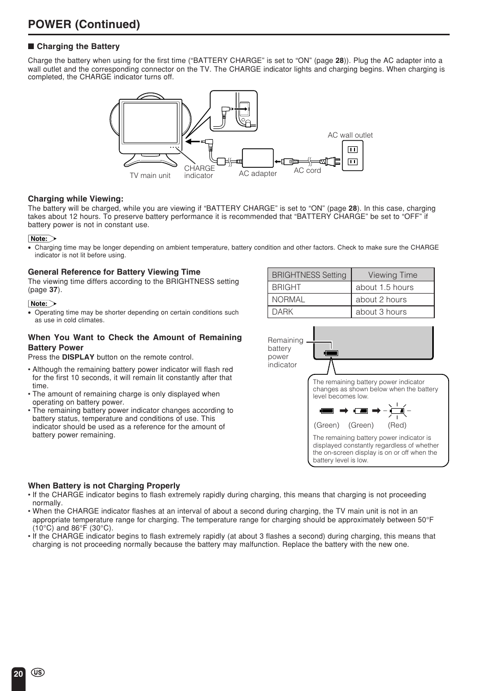 Power (continued) | Sharp Aquos LC 15L1U User Manual | Page 21 / 69