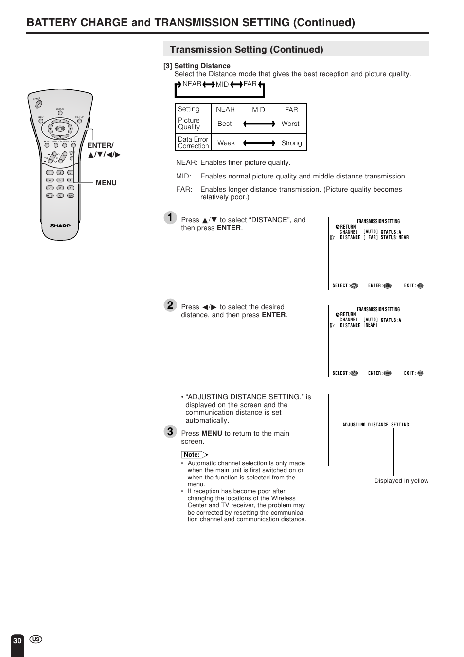 Transmission setting (continued) | Sharp Aquos LC 15L1U User Manual | Page 31 / 69