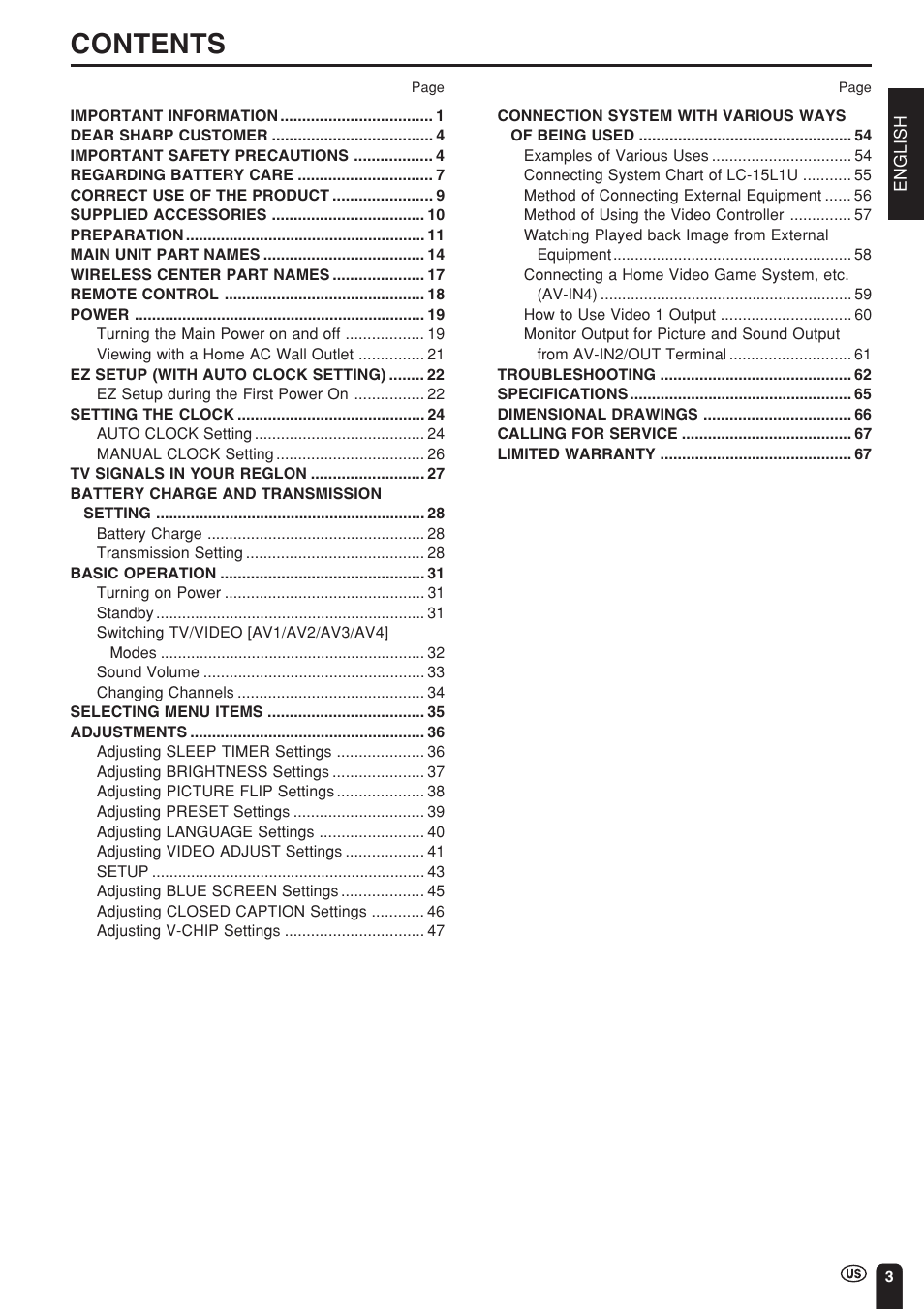 Sharp Aquos LC 15L1U User Manual | Page 4 / 69